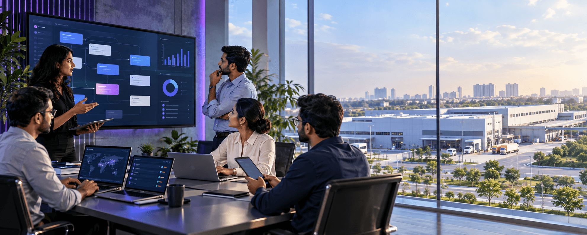 Illustrative Indian operations team coordinating connected industrial and commercial workflows
